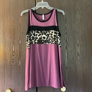 P & Rose sleeveless eggplant with animal print top. Size Medium.